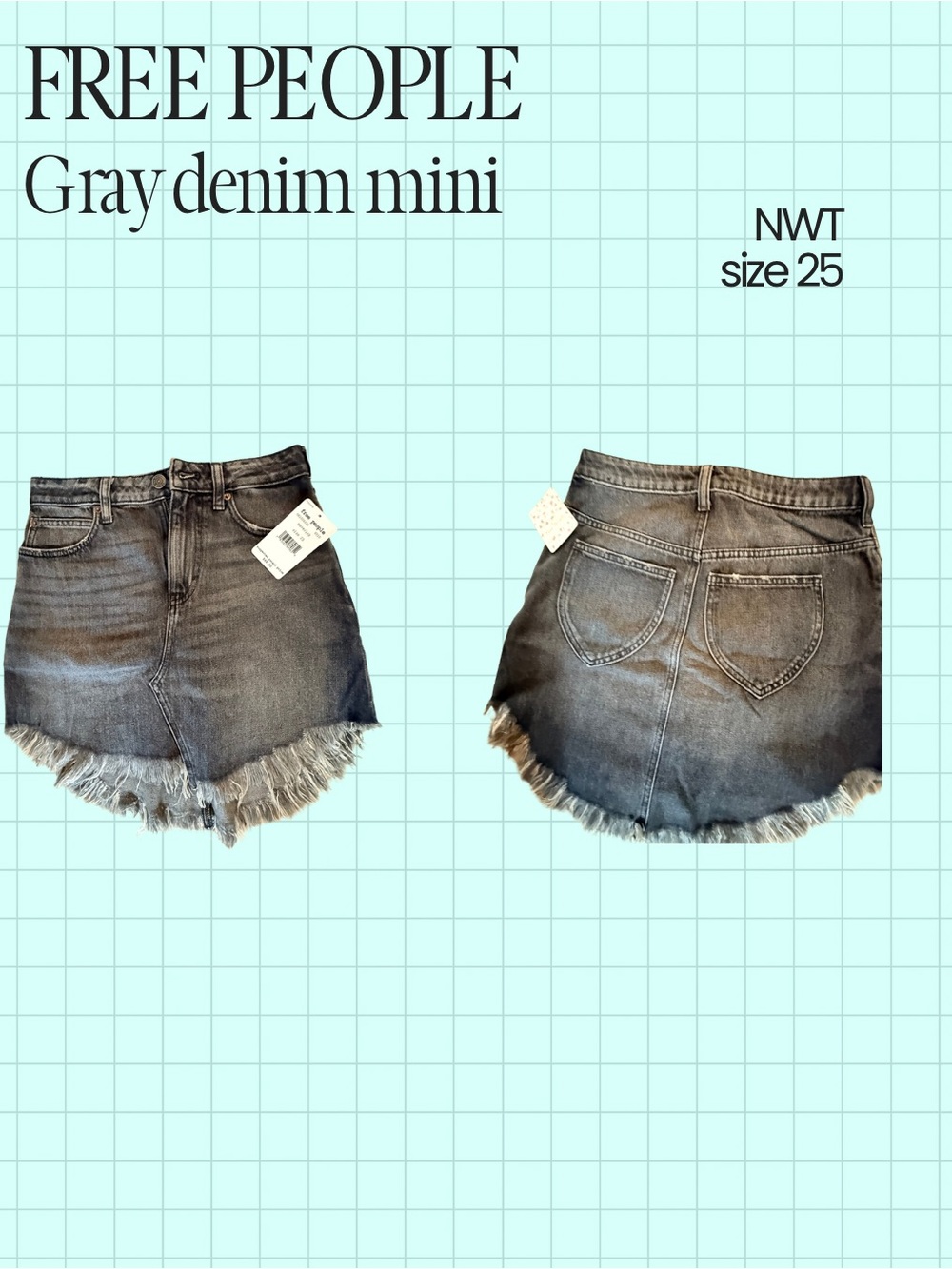 Free People Faded Gray Frayed Denim Mini Skirt